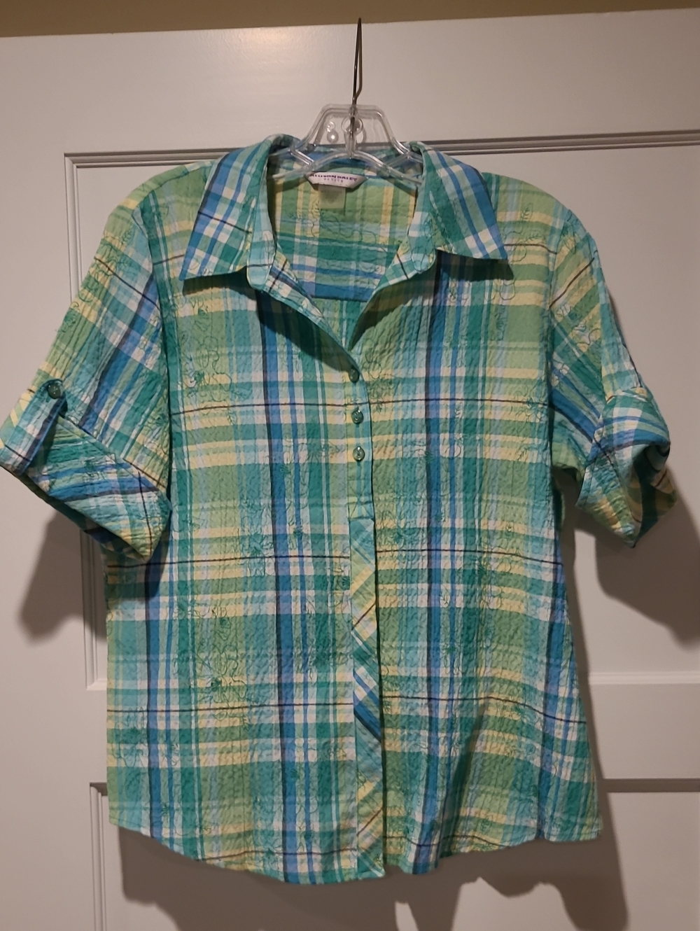 Allison Daley Green Blue Plaid Button-Down Shirt